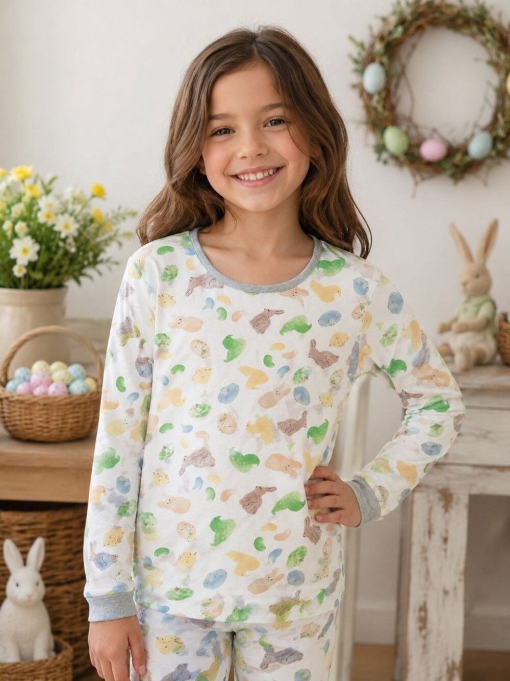 Burt's Bees Baby Organic a hand-painted watercolor of Easter bunnies Top Sz 12